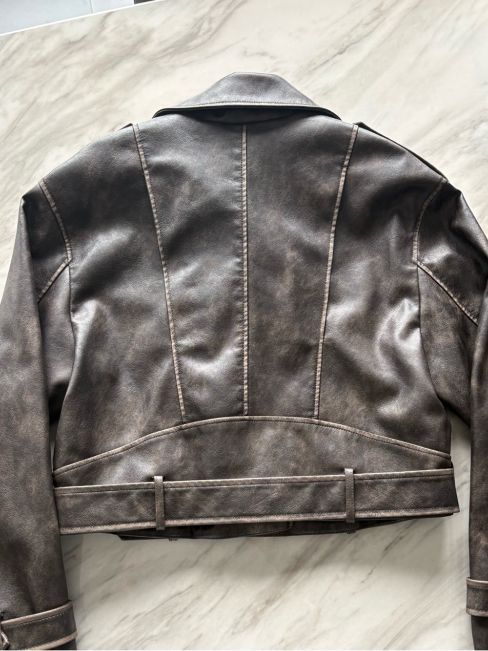 DYNAMITE | Faded Faux Leather Biker Jacket - Picture 4 of 8